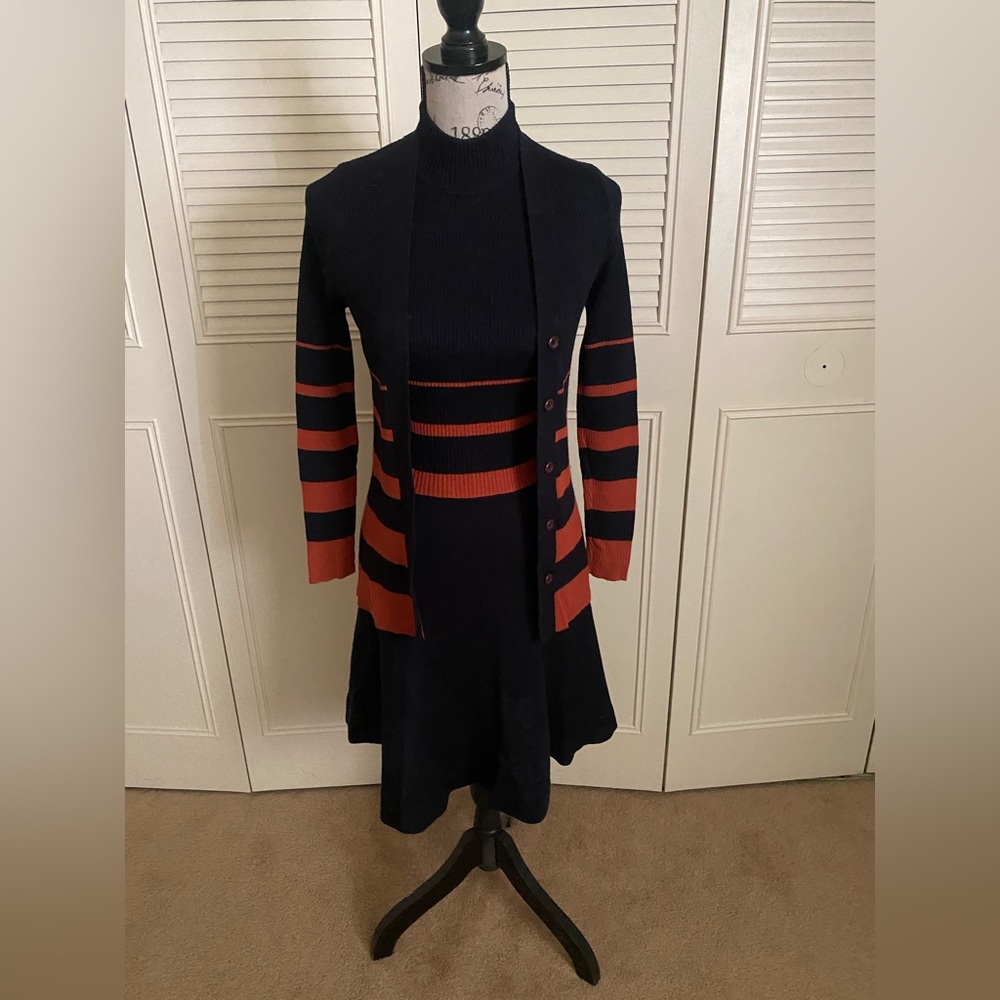 Roncelli vintage 1970s two piece sweater dress set cardigan knit striped RARE